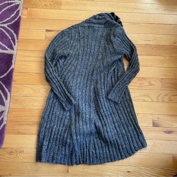 Alberto Makali Gray Knit Rabbit Fur Trim Open Front Duster Sweater Cardigan Sz L - Picture 5 of 9
